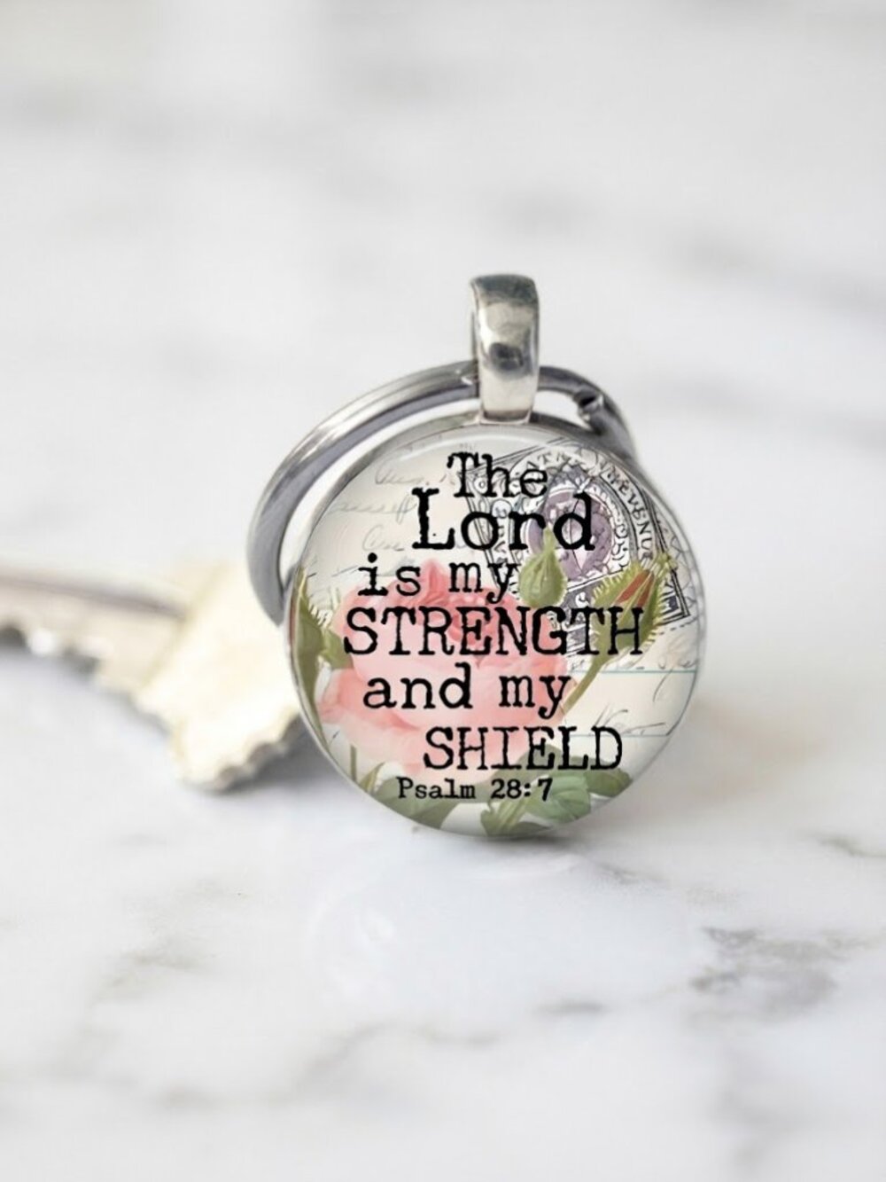 Silver Round Ladies Lord is my Strength Faith Keychain - Picture 2 of 5